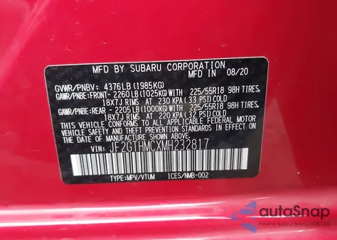 2021 Subaru Crosstrek Limited from USA, damaged, VIN JF2GTHMCXMH232817